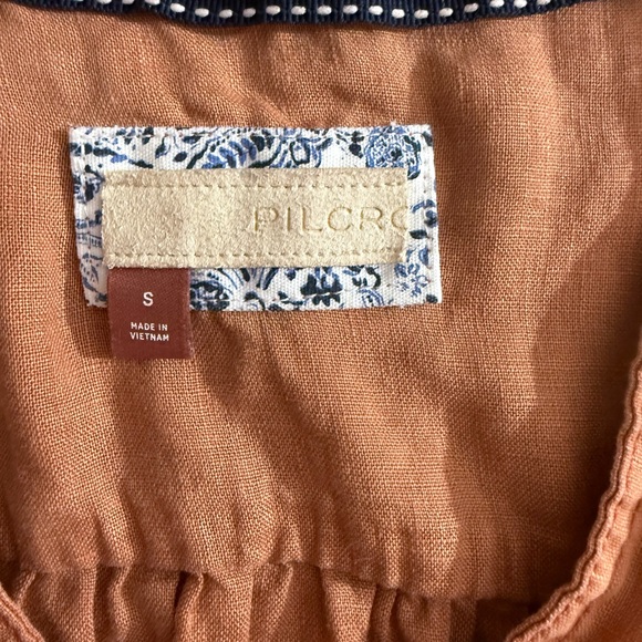 Pilcro Anthropologie Women’s S Coral LINEN Boxy Short Sleeve V Neck Top Blouse - Picture 6 of 8